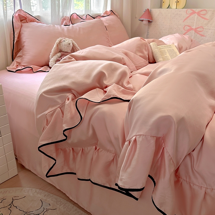 91家纺网 家纺一手货源 找家纺 （总）爱彼家纺 2025春夏新款夏季凉感冰丝花边四件套