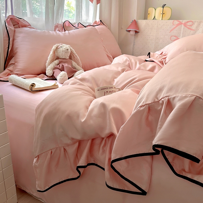 91家纺网 家纺一手货源 找家纺 （总）爱彼家纺 2025春夏新款夏季凉感冰丝花边四件套