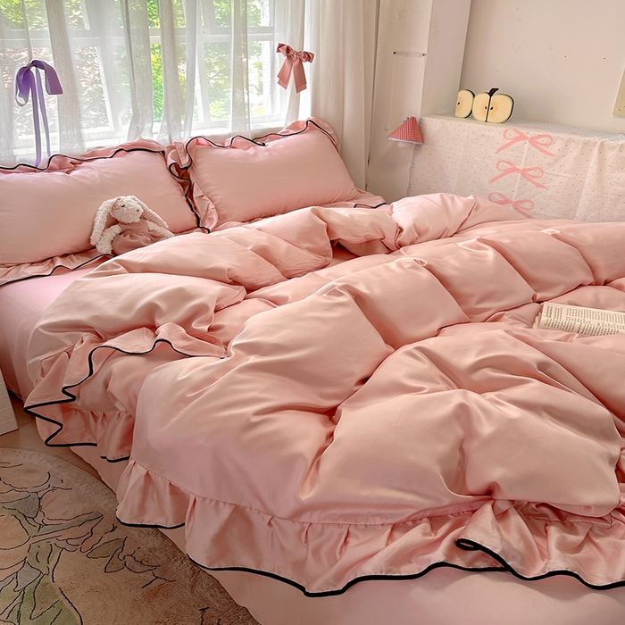 91家纺网 家纺一手货源 找家纺 （总）爱彼家纺 2025春夏新款夏季凉感冰丝花边四件套