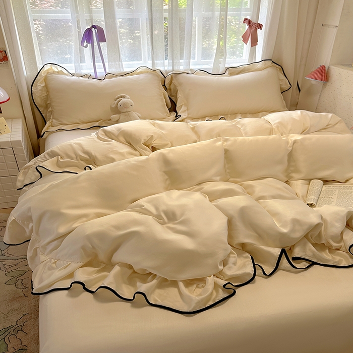 91家纺网 家纺一手货源 找家纺 爱彼家纺 2025春夏新款夏季凉感冰丝花边四件套 冰丝花边款-芝士