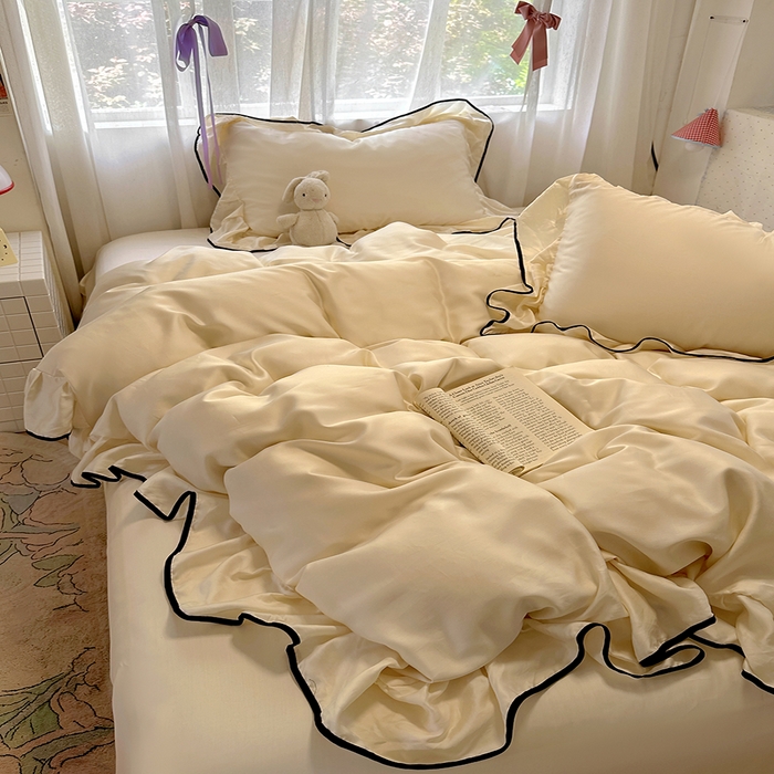 91家纺网 家纺一手货源 找家纺 爱彼家纺 2025春夏新款夏季凉感冰丝花边四件套 冰丝花边款-芝士