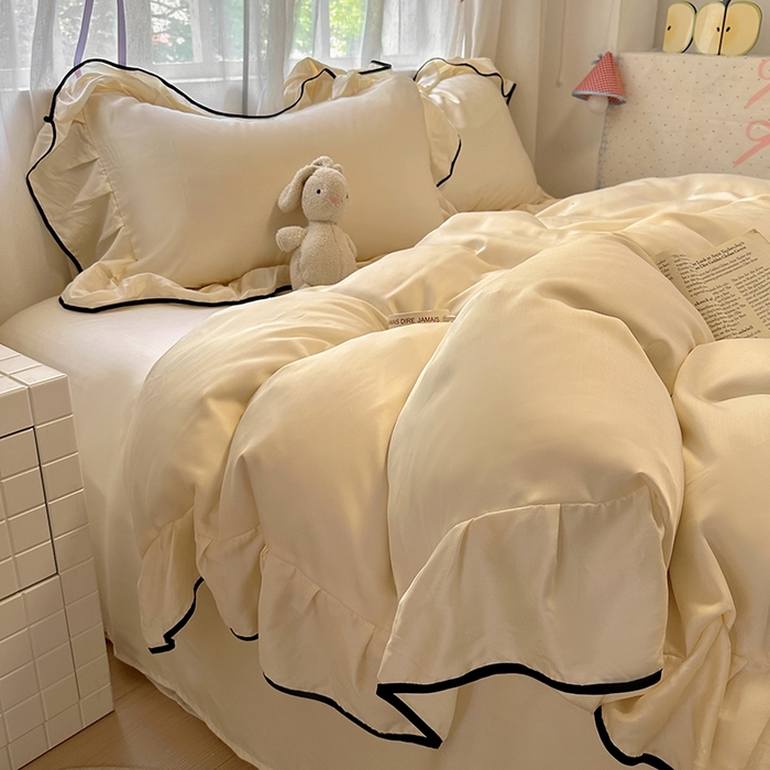 91家纺网 家纺一手货源 找家纺 爱彼家纺 2025春夏新款夏季凉感冰丝花边四件套 冰丝花边款-芝士