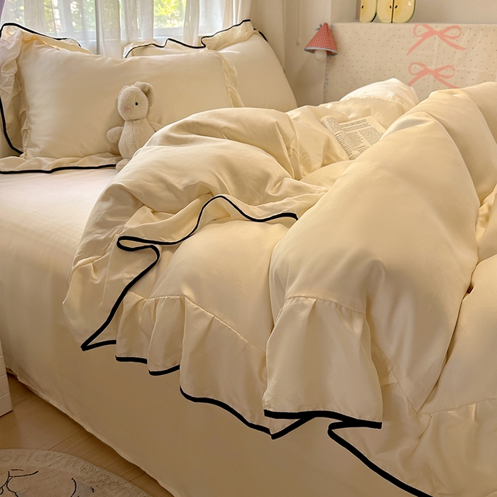 91家纺网 家纺一手货源 找家纺 爱彼家纺 2025春夏新款夏季凉感冰丝花边四件套 冰丝花边款-芝士