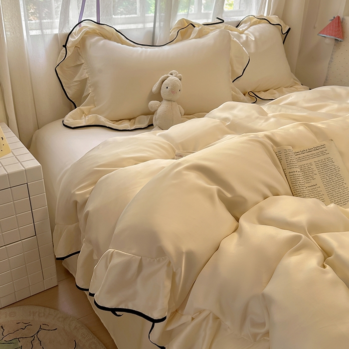 91家纺网 家纺一手货源 找家纺 爱彼家纺 2025春夏新款夏季凉感冰丝花边四件套 冰丝花边款-芝士