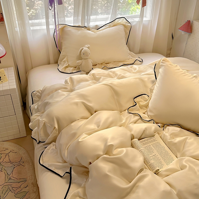 91家纺网 家纺一手货源 找家纺 爱彼家纺 2025春夏新款夏季凉感冰丝花边四件套 冰丝花边款-芝士