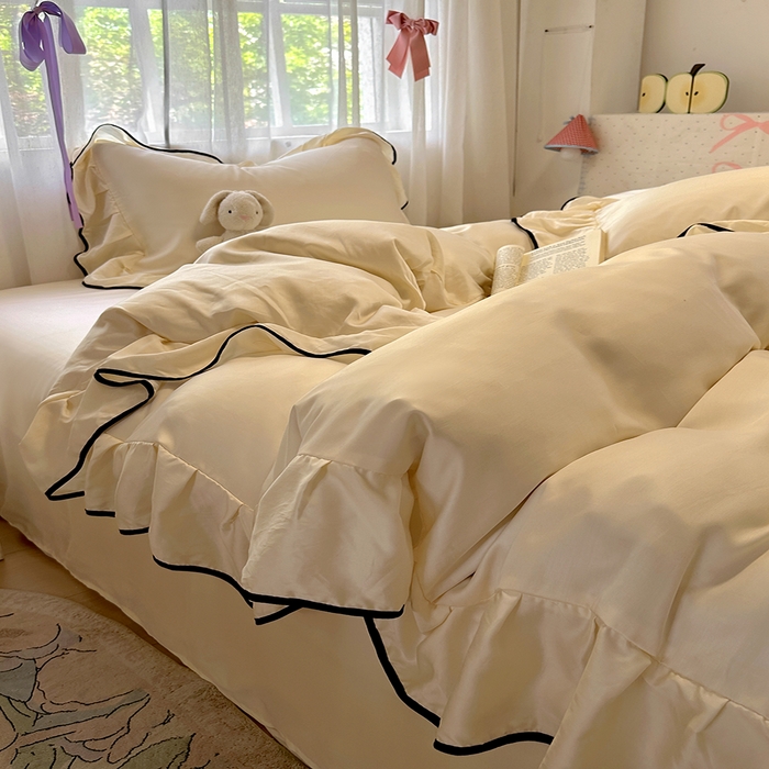 91家纺网 家纺一手货源 找家纺 爱彼家纺 2025春夏新款夏季凉感冰丝花边四件套 冰丝花边款-芝士