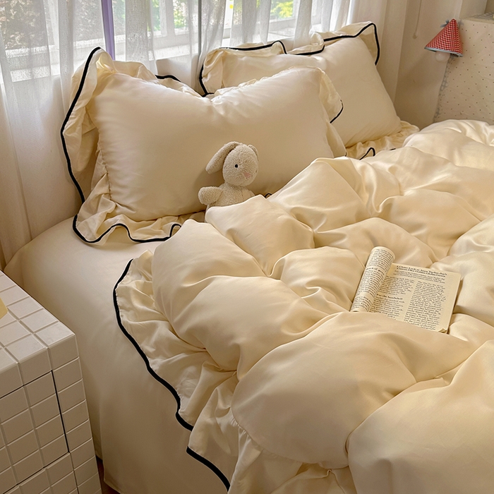 91家纺网 家纺一手货源 找家纺 爱彼家纺 2025春夏新款夏季凉感冰丝花边四件套 冰丝花边款-芝士