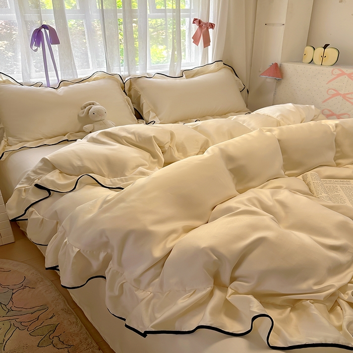 91家纺网 家纺一手货源 找家纺 爱彼家纺 2025春夏新款夏季凉感冰丝花边四件套 冰丝花边款-芝士