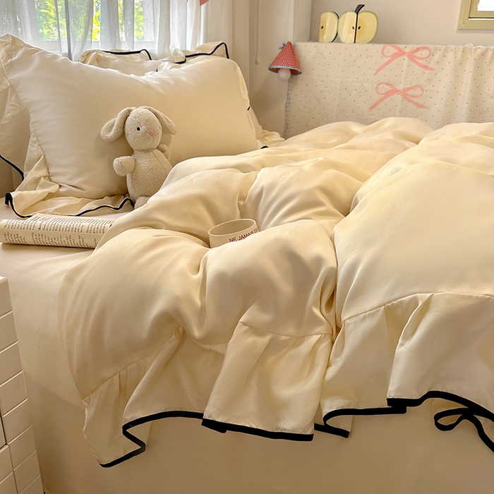 91家纺网 家纺一手货源 找家纺 爱彼家纺 2025春夏新款夏季凉感冰丝花边四件套 冰丝花边款-芝士