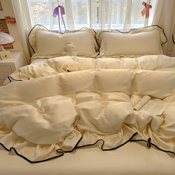 91家纺网 家纺一手货源 找家纺 爱彼家纺 2025春夏新款夏季凉感冰丝花边四件套 冰丝花边款-芝士