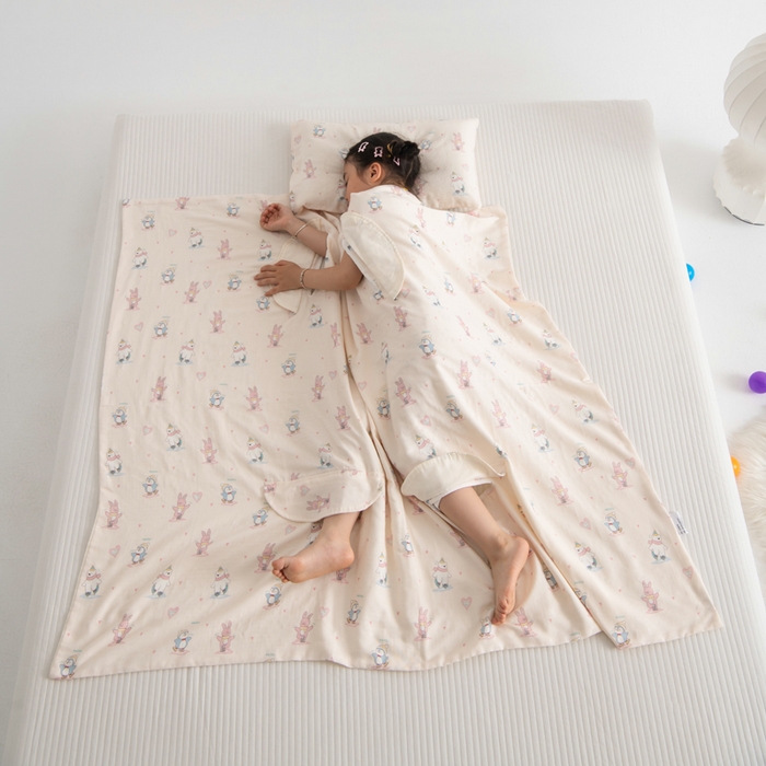 91家纺网 家纺一手货源 找家纺 （总）嗨皮宝贝 2025新款A类全棉纱布睡袋婴儿薄款夏季宝宝儿童春秋防踢被神器四季通用护肚