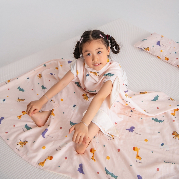 91家纺网 家纺一手货源 找家纺 嗨皮宝贝 2025新款A类全棉纱布睡袋婴儿薄款夏季宝宝儿童春秋防踢被神器四季通用护肚 动物园-粉