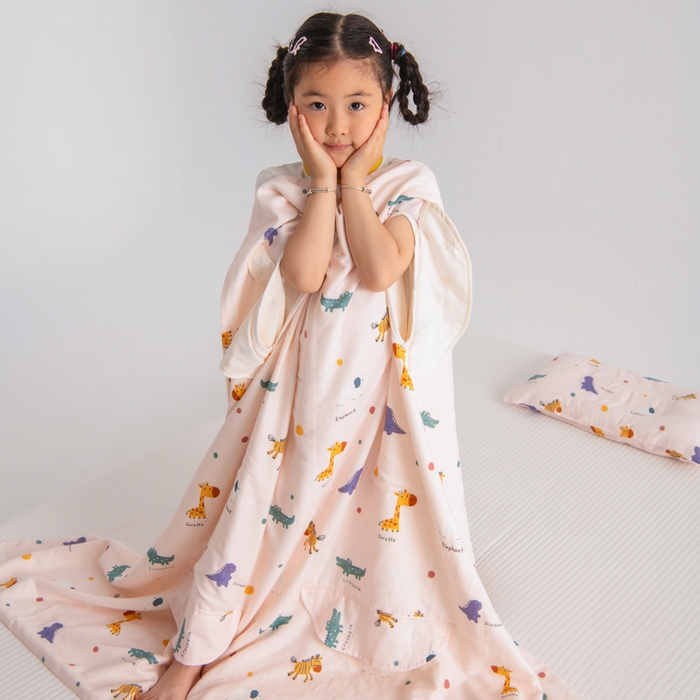 91家纺网 家纺一手货源 找家纺 嗨皮宝贝 2025新款A类全棉纱布睡袋婴儿薄款夏季宝宝儿童春秋防踢被神器四季通用护肚 动物园-粉