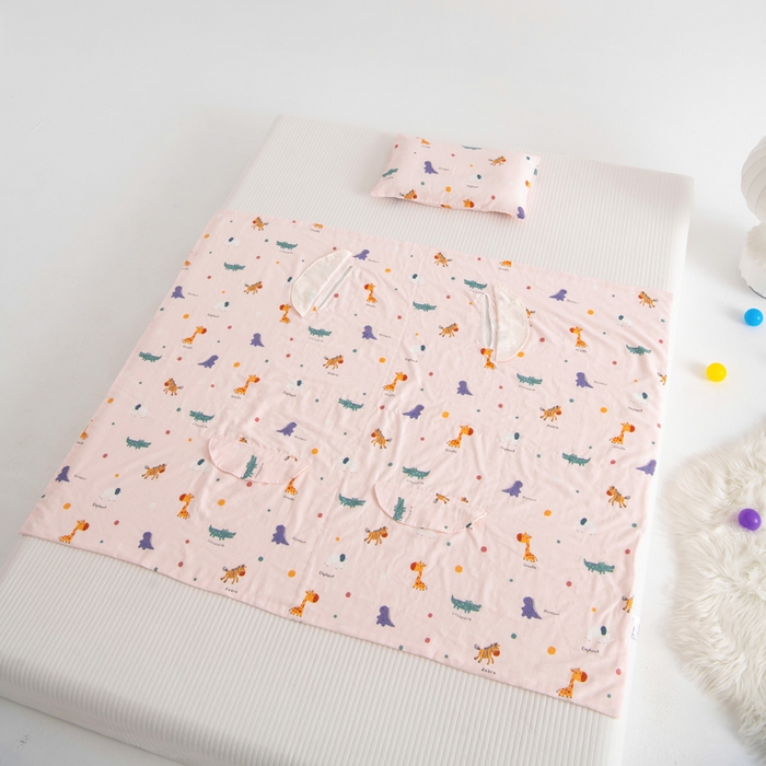91家纺网 家纺一手货源 找家纺 嗨皮宝贝 2025新款A类全棉纱布睡袋婴儿薄款夏季宝宝儿童春秋防踢被神器四季通用护肚 动物园-粉