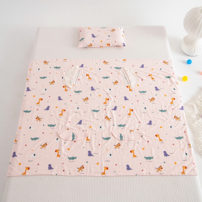 91家纺网 家纺一手货源 找家纺 嗨皮宝贝 2025新款A类全棉纱布睡袋婴儿薄款夏季宝宝儿童春秋防踢被神器四季通用护肚 动物园-粉