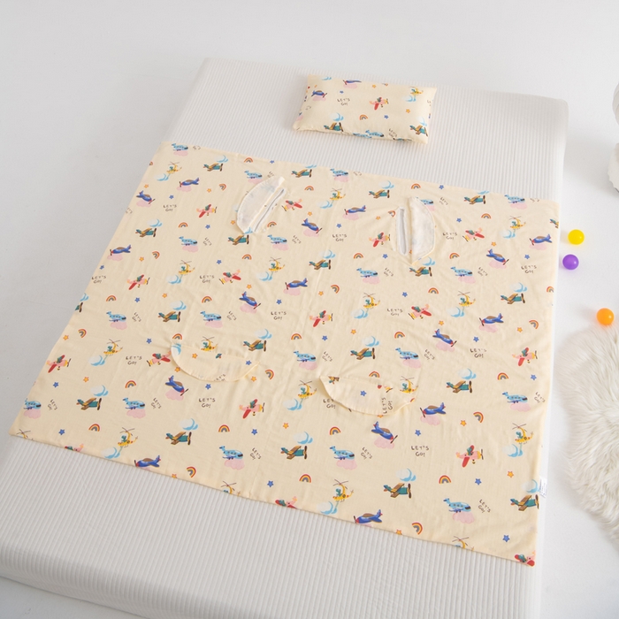 91家纺网 家纺一手货源 找家纺 嗨皮宝贝 2025新款A类全棉纱布睡袋婴儿薄款夏季宝宝儿童春秋防踢被神器四季通用护肚 飞行派对-黄