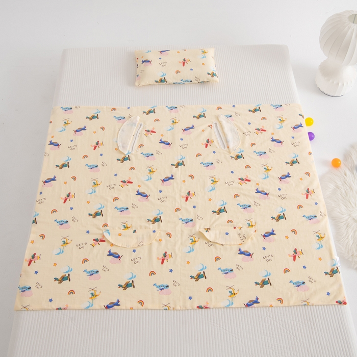 91家纺网 家纺一手货源 找家纺 嗨皮宝贝 2025新款A类全棉纱布睡袋婴儿薄款夏季宝宝儿童春秋防踢被神器四季通用护肚 飞行派对-黄