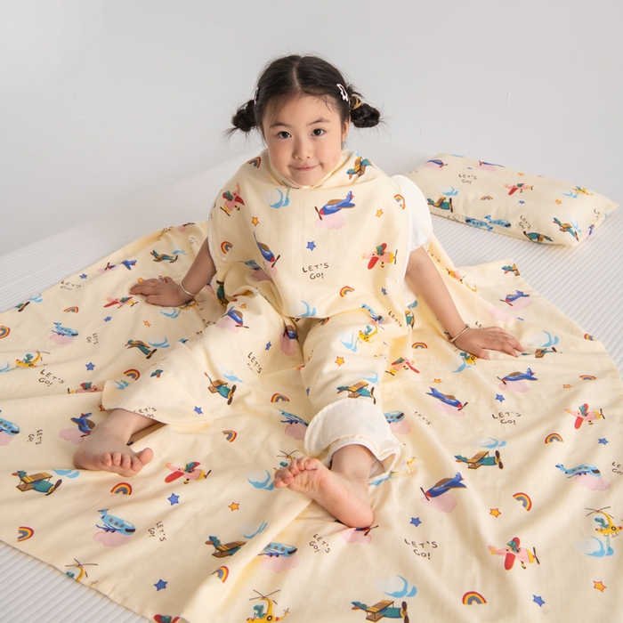 91家纺网 家纺一手货源 找家纺 嗨皮宝贝 2025新款A类全棉纱布睡袋婴儿薄款夏季宝宝儿童春秋防踢被神器四季通用护肚 飞行派对-黄