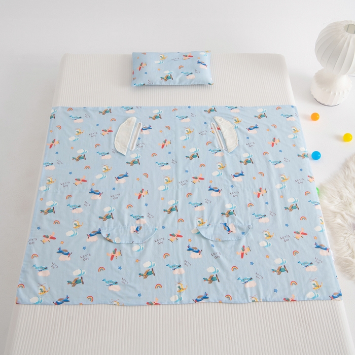 91家纺网 家纺一手货源 找家纺 嗨皮宝贝 2025新款A类全棉纱布睡袋婴儿薄款夏季宝宝儿童春秋防踢被神器四季通用护肚 飞行派对-蓝