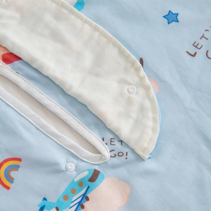 91家纺网 家纺一手货源 找家纺 嗨皮宝贝 2025新款A类全棉纱布睡袋婴儿薄款夏季宝宝儿童春秋防踢被神器四季通用护肚 飞行派对-蓝