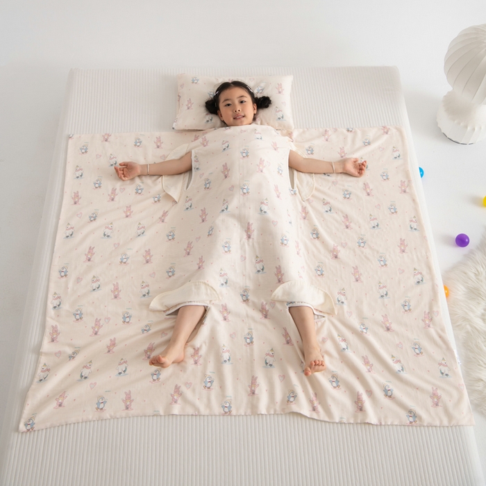 91家纺网 家纺一手货源 找家纺 嗨皮宝贝 2025新款A类全棉纱布睡袋婴儿薄款夏季宝宝儿童春秋防踢被神器四季通用护肚 快乐公仔-黄