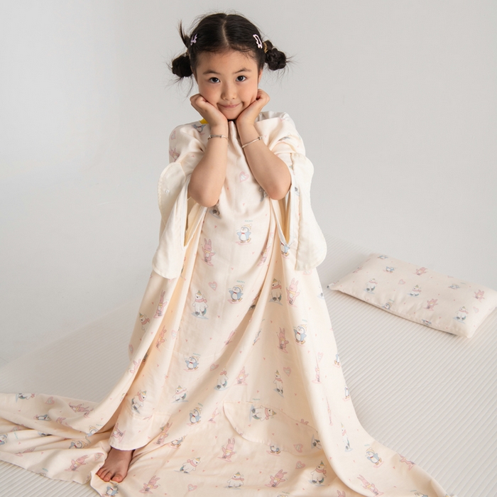 91家纺网 家纺一手货源 找家纺 嗨皮宝贝 2025新款A类全棉纱布睡袋婴儿薄款夏季宝宝儿童春秋防踢被神器四季通用护肚 快乐公仔-黄