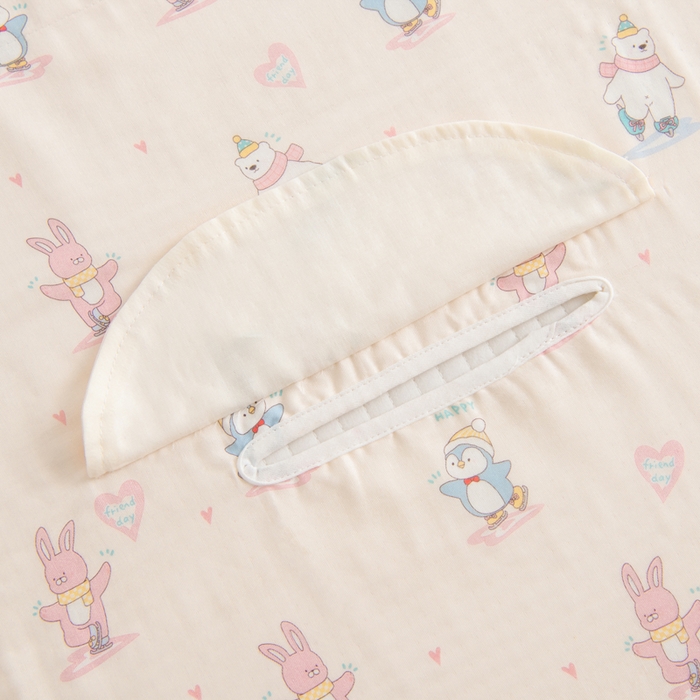 91家纺网 家纺一手货源 找家纺 嗨皮宝贝 2025新款A类全棉纱布睡袋婴儿薄款夏季宝宝儿童春秋防踢被神器四季通用护肚 快乐公仔-黄