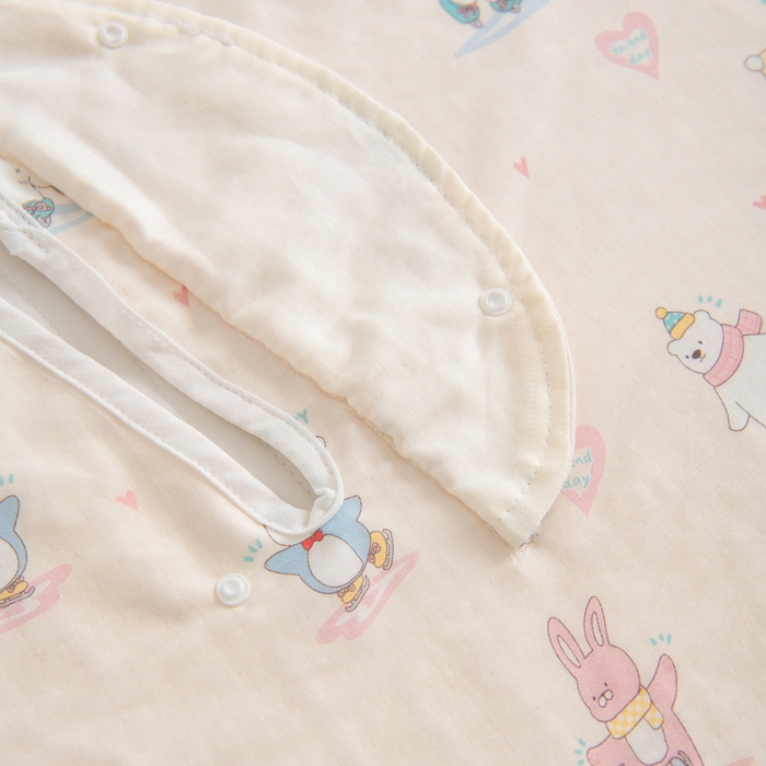 91家纺网 家纺一手货源 找家纺 嗨皮宝贝 2025新款A类全棉纱布睡袋婴儿薄款夏季宝宝儿童春秋防踢被神器四季通用护肚 快乐公仔-黄