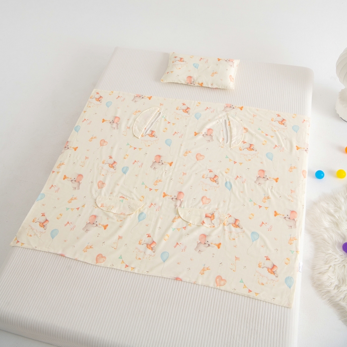 91家纺网 家纺一手货源 找家纺 嗨皮宝贝 2025新款A类全棉纱布睡袋婴儿薄款夏季宝宝儿童春秋防踢被神器四季通用护肚 派对小象