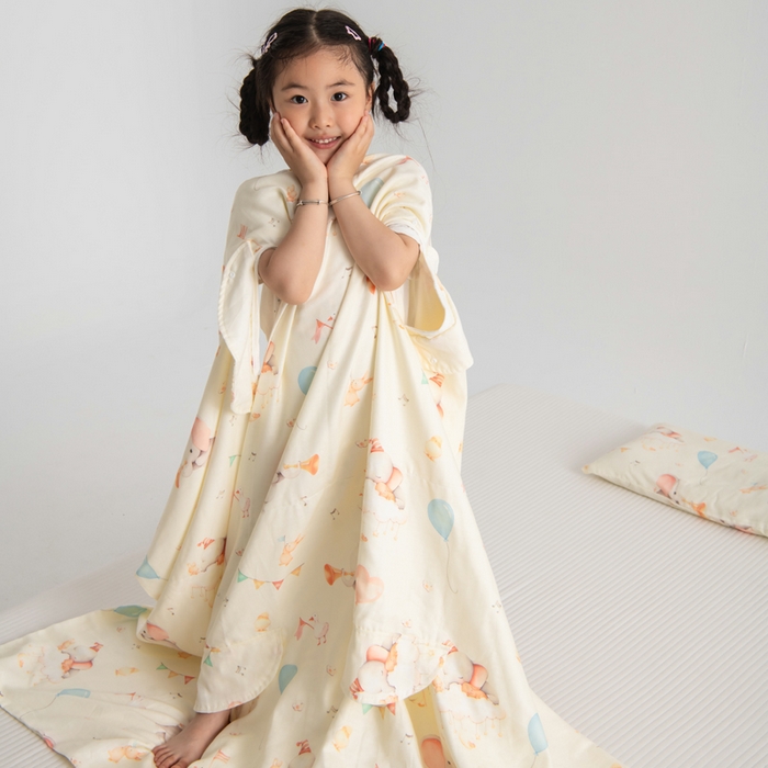 91家纺网 家纺一手货源 找家纺 嗨皮宝贝 2025新款A类全棉纱布睡袋婴儿薄款夏季宝宝儿童春秋防踢被神器四季通用护肚 派对小象