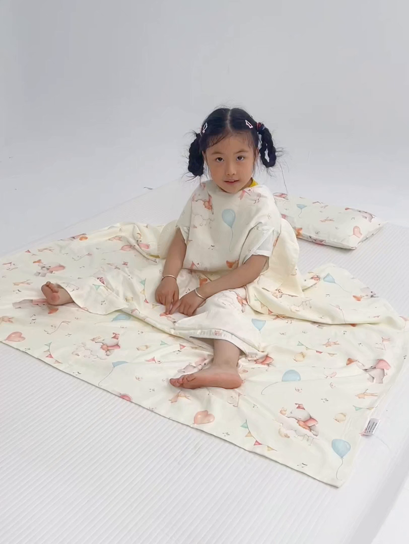 91家纺网 家纺一手货源 找家纺 嗨皮宝贝 2025新款A类全棉纱布睡袋婴儿薄款夏季宝宝儿童春秋防踢被神器四季通用护肚 派对小象