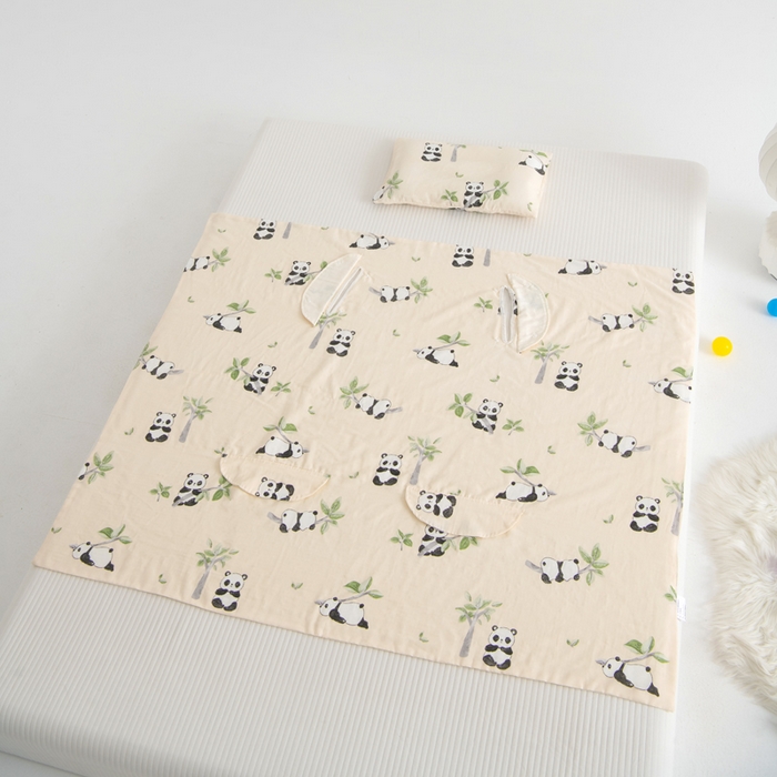 91家纺网 家纺一手货源 找家纺 嗨皮宝贝 2025新款A类全棉纱布睡袋婴儿薄款夏季宝宝儿童春秋防踢被神器四季通用护肚 盼盼-米