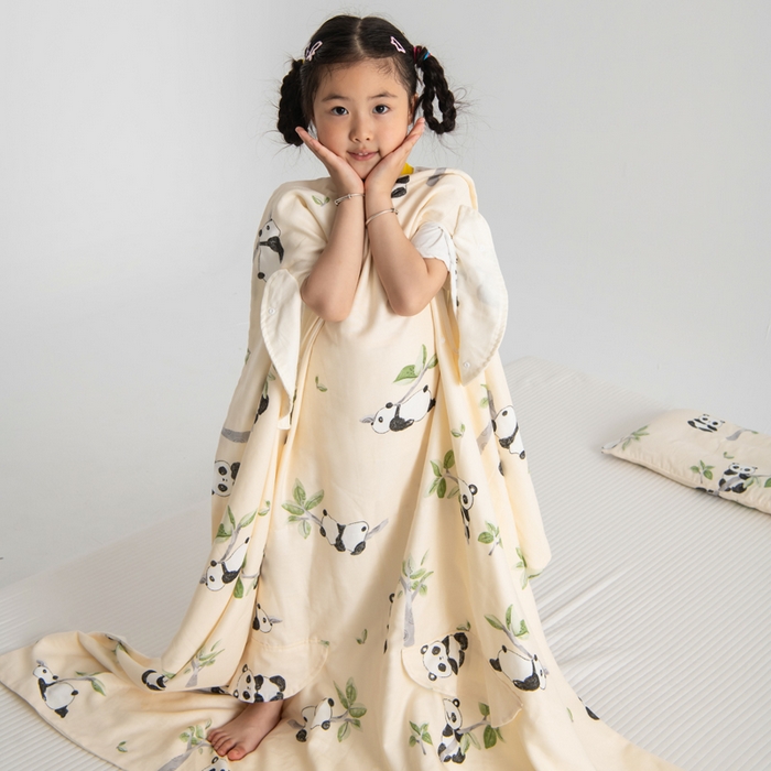 91家纺网 家纺一手货源 找家纺 嗨皮宝贝 2025新款A类全棉纱布睡袋婴儿薄款夏季宝宝儿童春秋防踢被神器四季通用护肚 盼盼-米