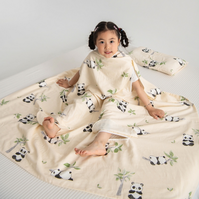 91家纺网 家纺一手货源 找家纺 嗨皮宝贝 2025新款A类全棉纱布睡袋婴儿薄款夏季宝宝儿童春秋防踢被神器四季通用护肚 盼盼-米