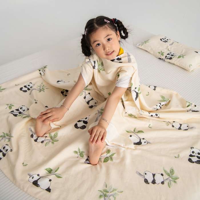 91家纺网 家纺一手货源 找家纺 嗨皮宝贝 2025新款A类全棉纱布睡袋婴儿薄款夏季宝宝儿童春秋防踢被神器四季通用护肚 盼盼-米