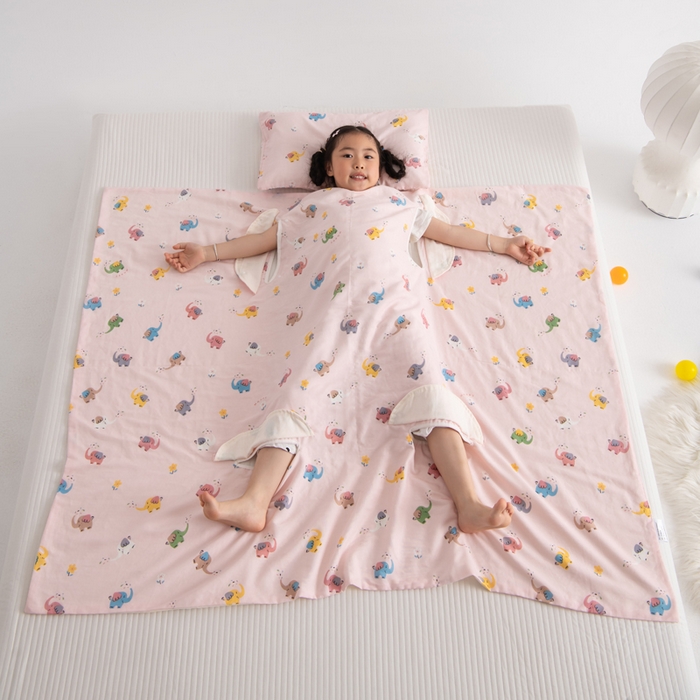91家纺网 家纺一手货源 找家纺 嗨皮宝贝 2025新款A类全棉纱布睡袋婴儿薄款夏季宝宝儿童春秋防踢被神器四季通用护肚 五彩象-粉