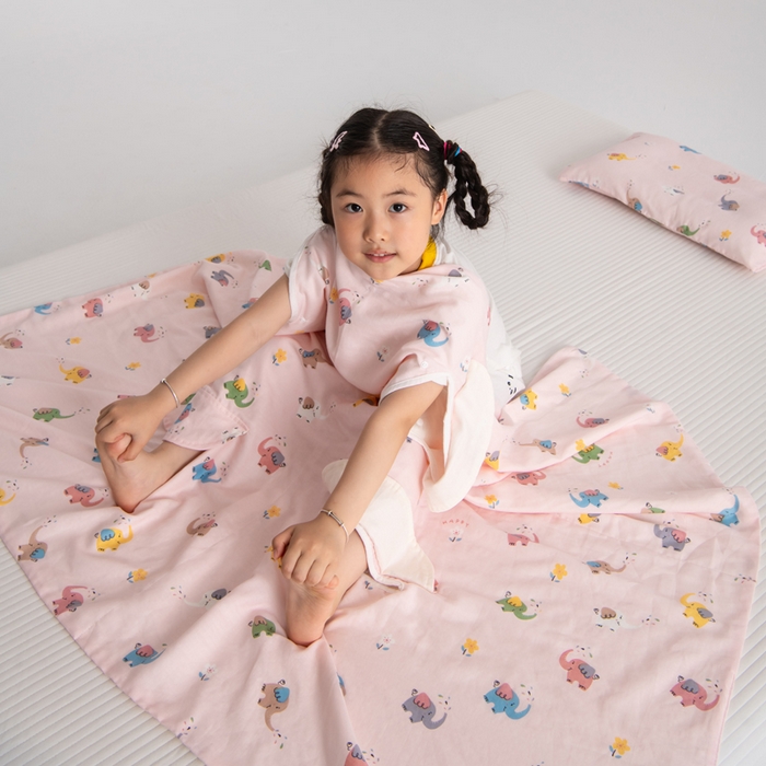 91家纺网 家纺一手货源 找家纺 嗨皮宝贝 2025新款A类全棉纱布睡袋婴儿薄款夏季宝宝儿童春秋防踢被神器四季通用护肚 五彩象-粉