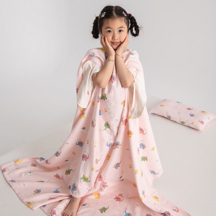 91家纺网 家纺一手货源 找家纺 嗨皮宝贝 2025新款A类全棉纱布睡袋婴儿薄款夏季宝宝儿童春秋防踢被神器四季通用护肚 五彩象-粉