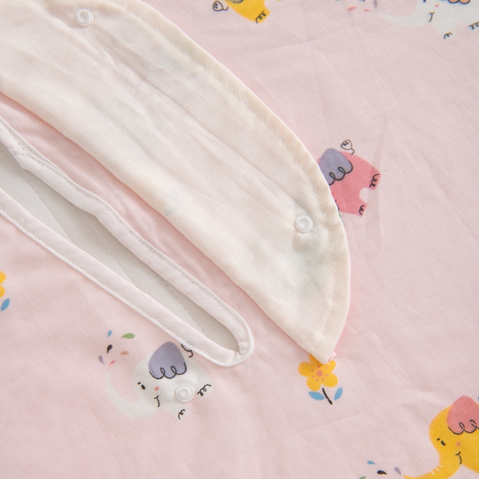 91家纺网 家纺一手货源 找家纺 嗨皮宝贝 2025新款A类全棉纱布睡袋婴儿薄款夏季宝宝儿童春秋防踢被神器四季通用护肚 五彩象-粉
