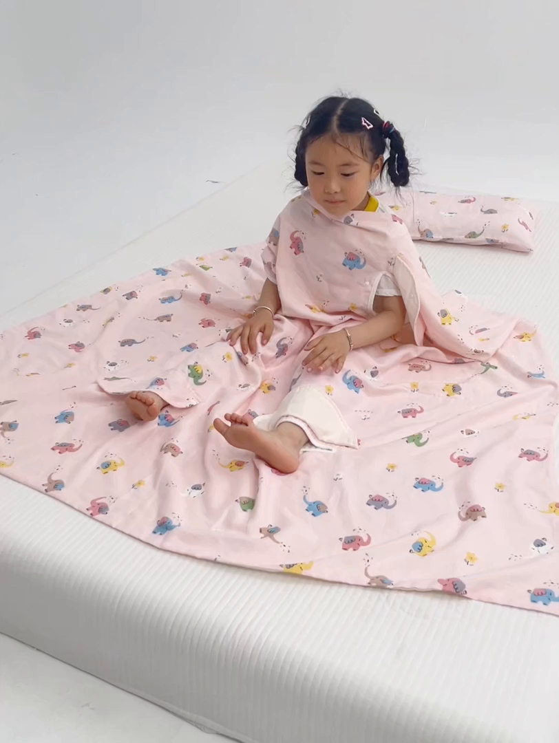91家纺网 家纺一手货源 找家纺 嗨皮宝贝 2025新款A类全棉纱布睡袋婴儿薄款夏季宝宝儿童春秋防踢被神器四季通用护肚 五彩象-粉