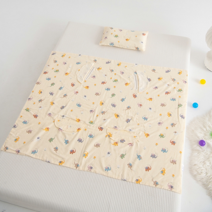 91家纺网 家纺一手货源 找家纺 嗨皮宝贝 2025新款A类全棉纱布睡袋婴儿薄款夏季宝宝儿童春秋防踢被神器四季通用护肚 五彩象-米黄