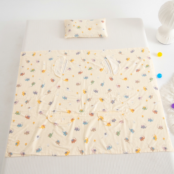 91家纺网 家纺一手货源 找家纺 嗨皮宝贝 2025新款A类全棉纱布睡袋婴儿薄款夏季宝宝儿童春秋防踢被神器四季通用护肚 五彩象-米黄