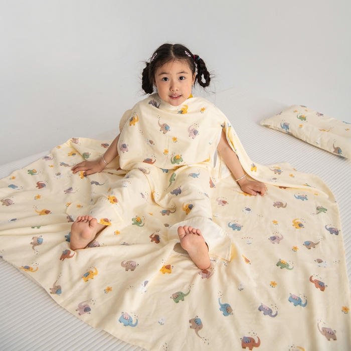 91家纺网 家纺一手货源 找家纺 嗨皮宝贝 2025新款A类全棉纱布睡袋婴儿薄款夏季宝宝儿童春秋防踢被神器四季通用护肚 五彩象-米黄