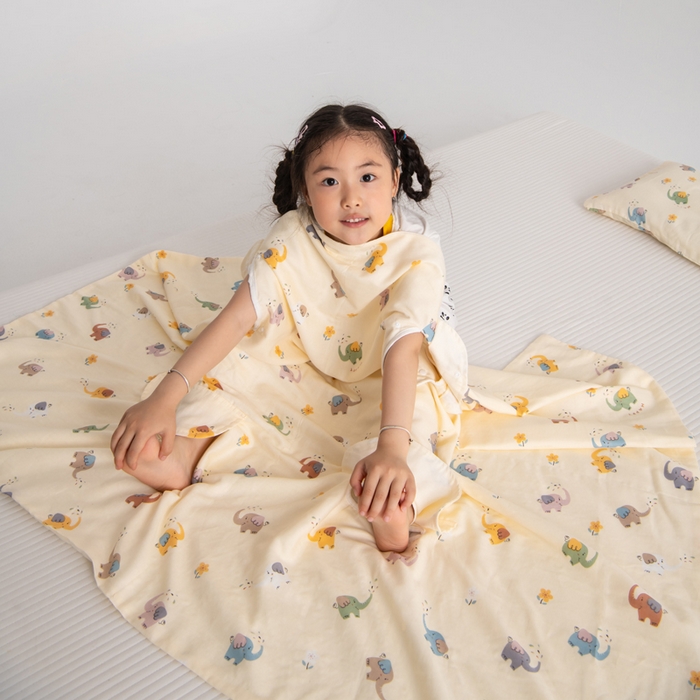 91家纺网 家纺一手货源 找家纺 嗨皮宝贝 2025新款A类全棉纱布睡袋婴儿薄款夏季宝宝儿童春秋防踢被神器四季通用护肚 五彩象-米黄