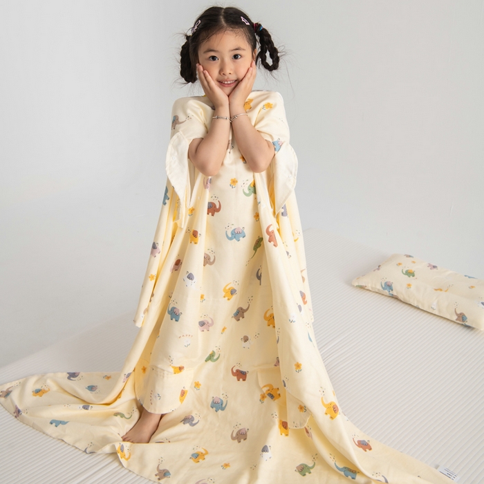 91家纺网 家纺一手货源 找家纺 嗨皮宝贝 2025新款A类全棉纱布睡袋婴儿薄款夏季宝宝儿童春秋防踢被神器四季通用护肚 五彩象-米黄