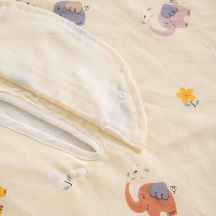 91家纺网 家纺一手货源 找家纺 嗨皮宝贝 2025新款A类全棉纱布睡袋婴儿薄款夏季宝宝儿童春秋防踢被神器四季通用护肚 五彩象-米黄