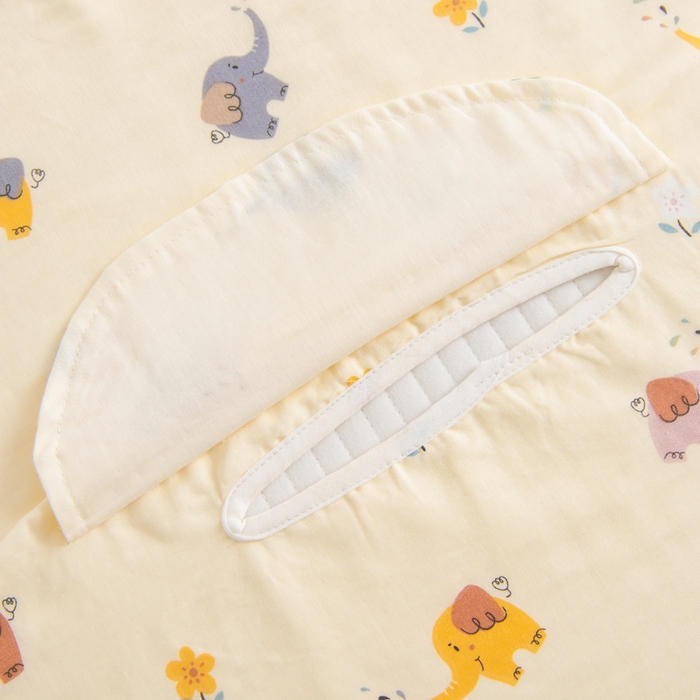 91家纺网 家纺一手货源 找家纺 嗨皮宝贝 2025新款A类全棉纱布睡袋婴儿薄款夏季宝宝儿童春秋防踢被神器四季通用护肚 五彩象-米黄