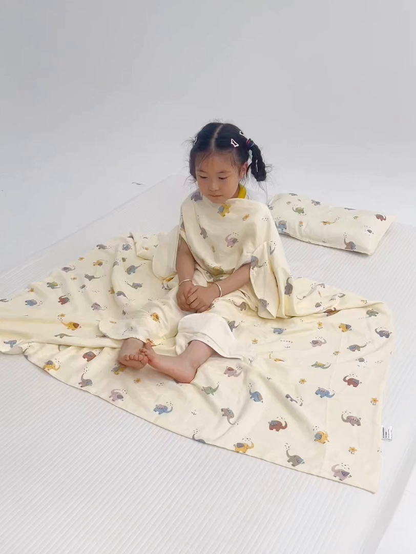 91家纺网 家纺一手货源 找家纺 嗨皮宝贝 2025新款A类全棉纱布睡袋婴儿薄款夏季宝宝儿童春秋防踢被神器四季通用护肚 五彩象-米黄