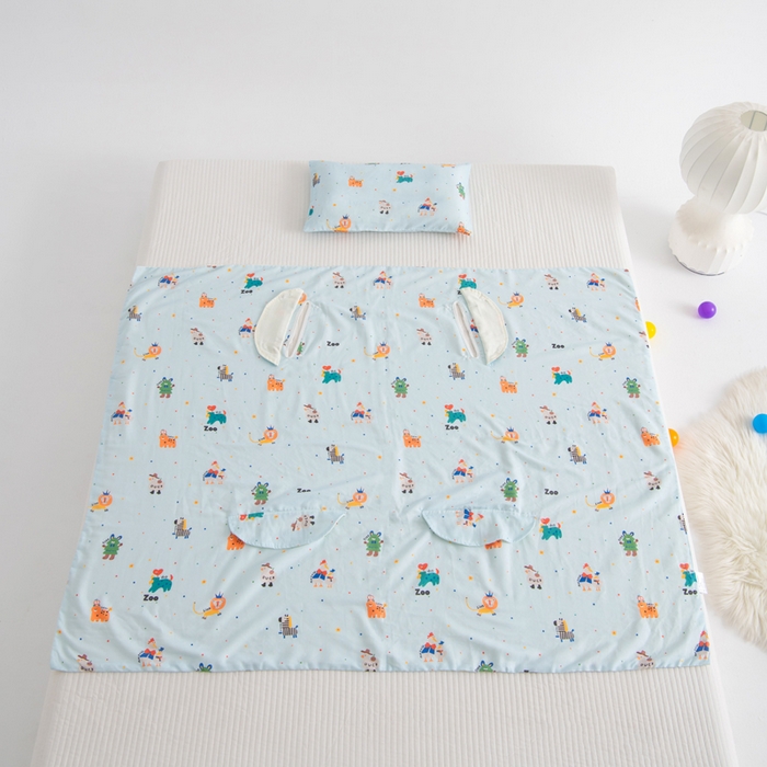 91家纺网 家纺一手货源 找家纺 嗨皮宝贝 2025新款A类全棉纱布睡袋婴儿薄款夏季宝宝儿童春秋防踢被神器四季通用护肚 HAPPY王国-蓝