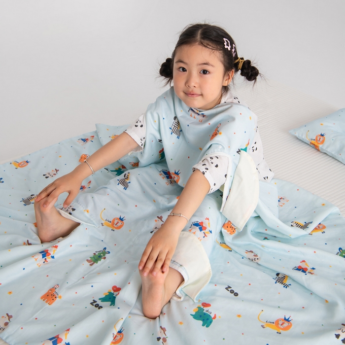 91家纺网 家纺一手货源 找家纺 嗨皮宝贝 2025新款A类全棉纱布睡袋婴儿薄款夏季宝宝儿童春秋防踢被神器四季通用护肚 HAPPY王国-蓝